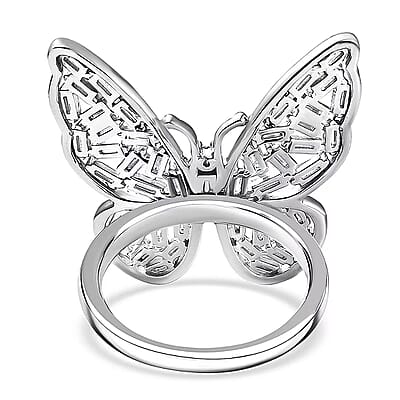 Luxuriant Lab Grown Diamond (G-H, SI) Butterfly Ring in Rhodium Over Sterling Silver 1.00 ctw (Size 10.0)