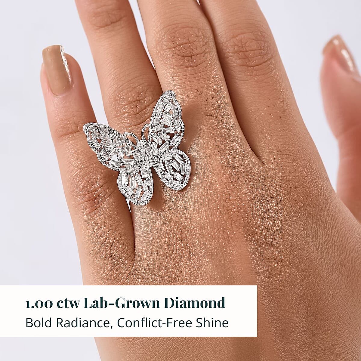 Luxuriant Lab Grown Diamond G-H SI 1.00 ctw Butterfly Ring in Rhodium Over Sterling Silver (Size 7.0) image number 1