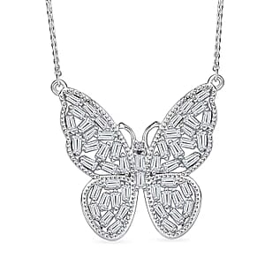 Luxuriant Lab Grown Diamond G-H SI 1.00 ctw Butterfly Necklace in Rhodium Over Sterling Silver 18 Inches