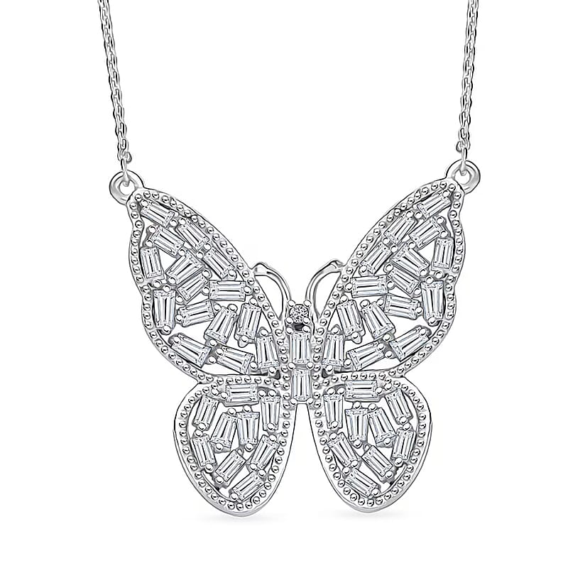 Luxuriant Lab Grown Diamond G-H SI 1.00 ctw Butterfly Necklace in Rhodium Over Sterling Silver 18 Inches