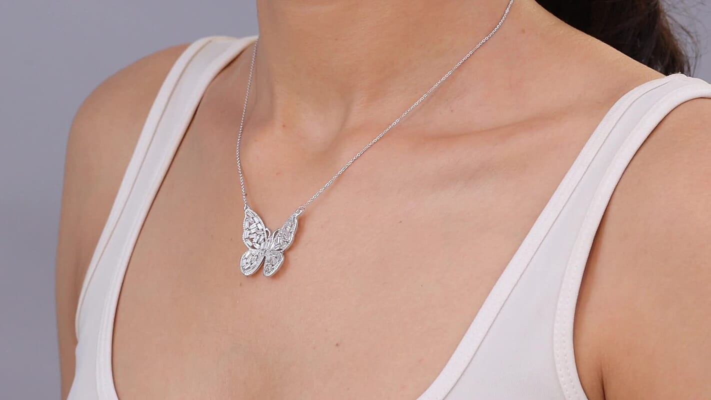 Luxuriant Lab Grown Diamond G-H SI 1.00 ctw Butterfly Necklace in Rhodium Over Sterling Silver 18 Inches