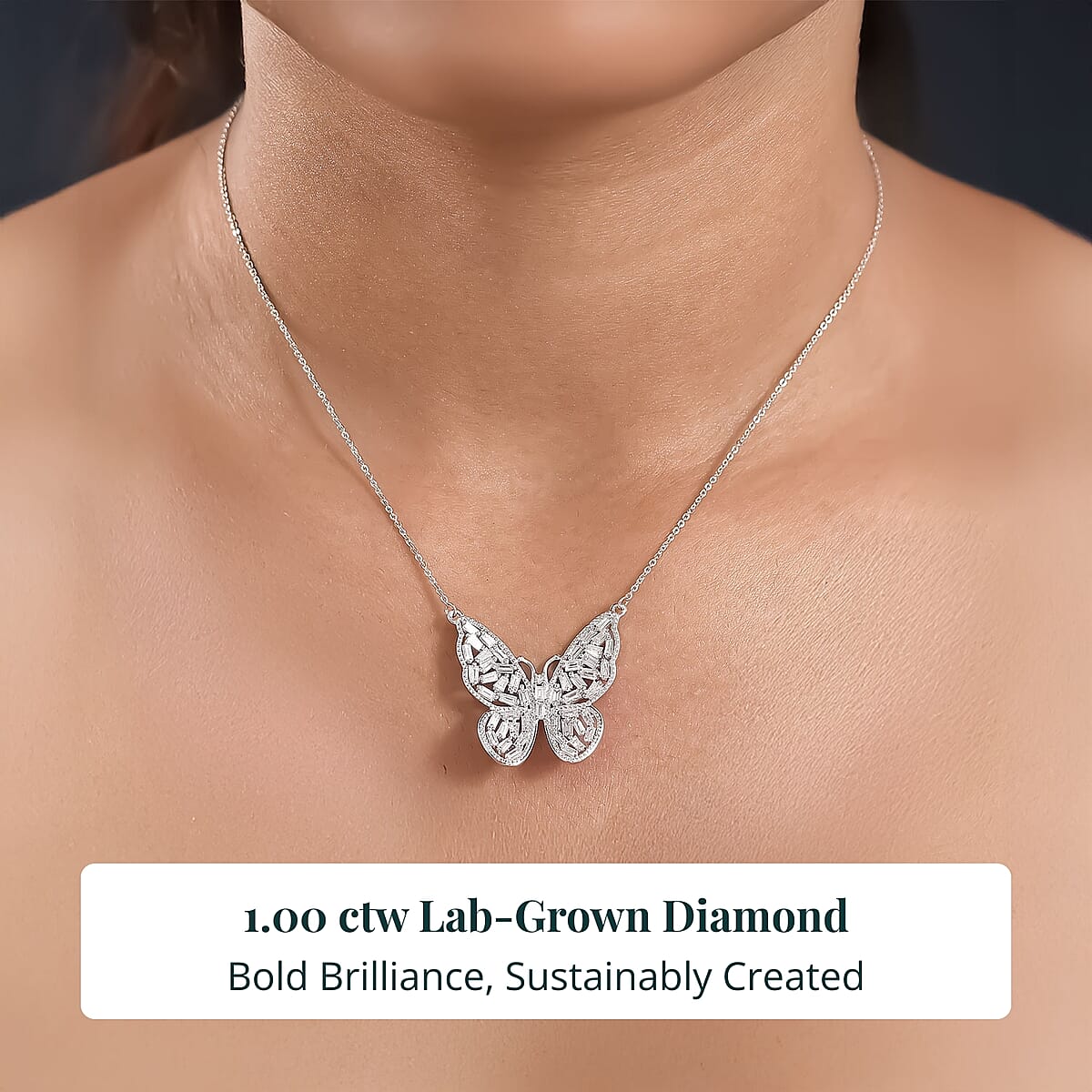 Luxuriant Lab Grown Diamond G-H SI 1.00 ctw Butterfly Necklace in Rhodium Over Sterling Silver 18 Inches image number 1