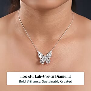 Luxuriant Lab Grown Diamond G-H SI 1.00 ctw Butterfly Necklace in Rhodium Over Sterling Silver 18 Inches