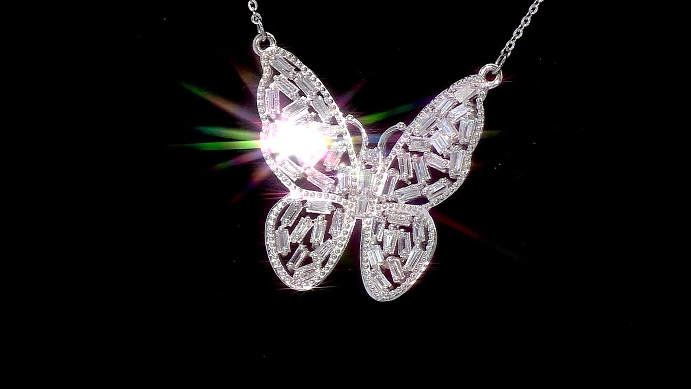 Luxuriant Lab Grown Diamond G-H SI 1.00 ctw Butterfly Necklace in Rhodium Over Sterling Silver 18 Inches