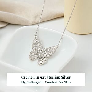 Luxuriant Lab Grown Diamond G-H SI 1.00 ctw Butterfly Necklace in Rhodium Over Sterling Silver 18 Inches
