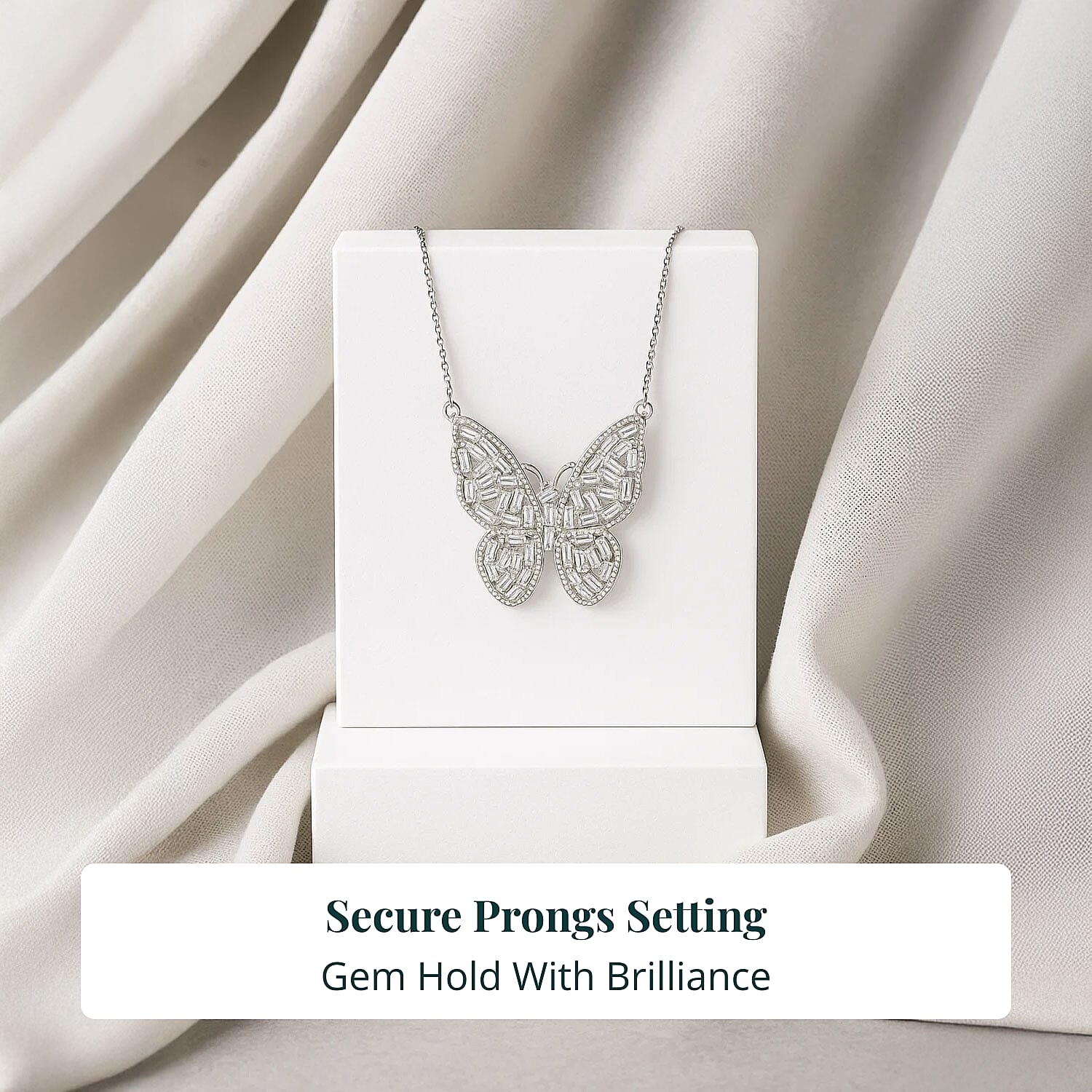 Luxuriant Lab Grown Diamond G-H SI 1.00 ctw Butterfly Necklace in Rhodium Over Sterling Silver 18 Inches