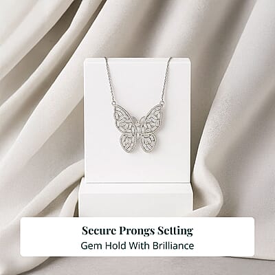 Luxuriant Lab Grown Diamond G-H SI 1.00 ctw Butterfly Necklace in Rhodium Over Sterling Silver 18 Inches