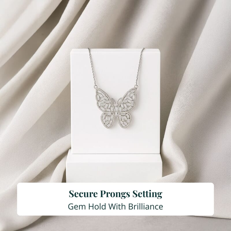 Luxuriant Lab Grown Diamond G-H SI 1.00 ctw Butterfly Necklace in Rhodium Over Sterling Silver 18 Inches