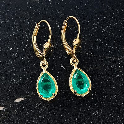 D'Joy Emeraldine Quartz (Triplet) 3.10 ctw Lever Back Earrings in 18K YG Plated Sterling Silver