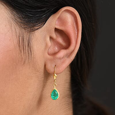 D'Joy Emeraldine Quartz (Triplet) 3.10 ctw Lever Back Earrings in 18K YG Plated Sterling Silver