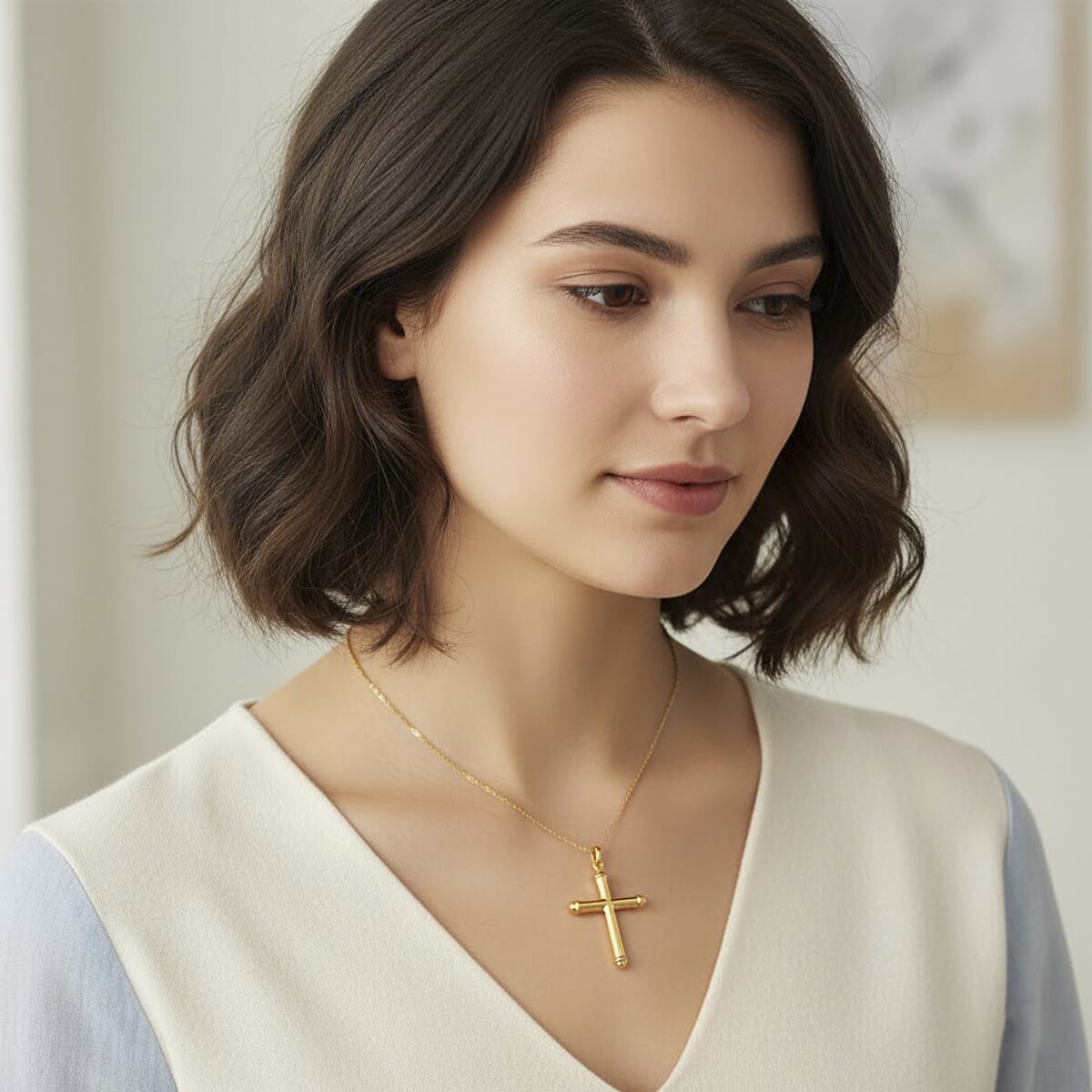 Doorbuster Cross Pendant without Chain in 10K Yellow Gold 1.35 Grams image number 2