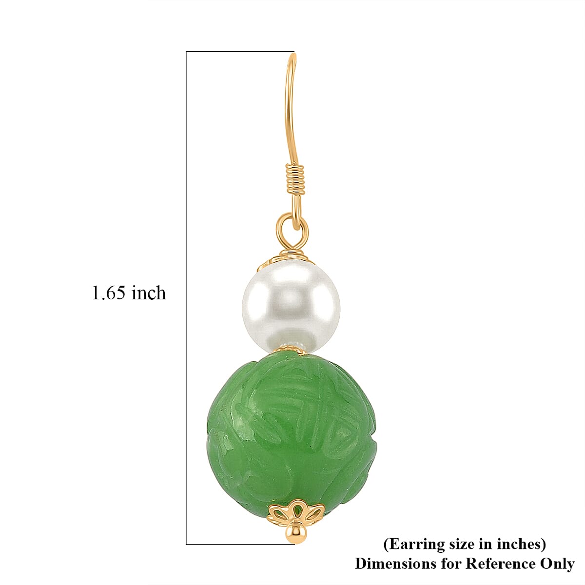 D'Joy Green Jade Carved and Freshwater Pearl 20.00 ctw Beaded Earrings in 14K YG Over Sterling Silver image number 4