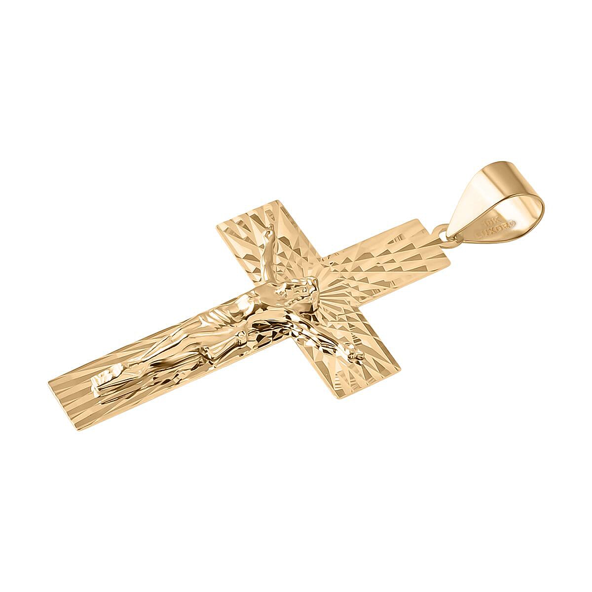 Doorbuster Luxoro Diamond-cut Crucifix Pendant without Chain in 10K Yellow Gold 3.20 Grams image number 3