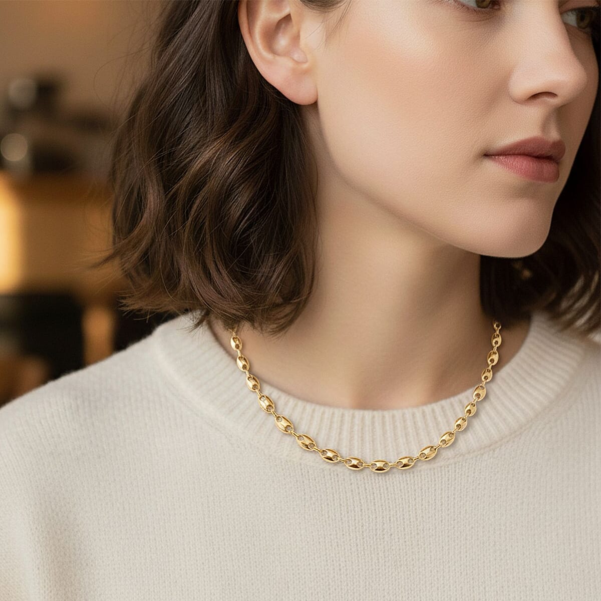 Doorbuster Luxoro Coffee Bean Link Chain Necklace in 10K Yellow Gold 15.70 Grams 18 Inches image number 2