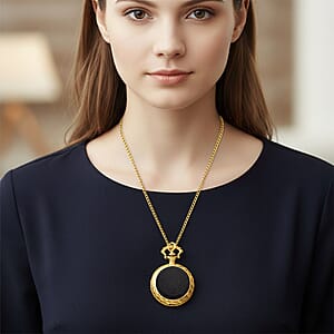 Strada Shungite Japanese Movement Peacock Pocket Watch with Chain (36 Inches) in Goldtone 2.00 ctw