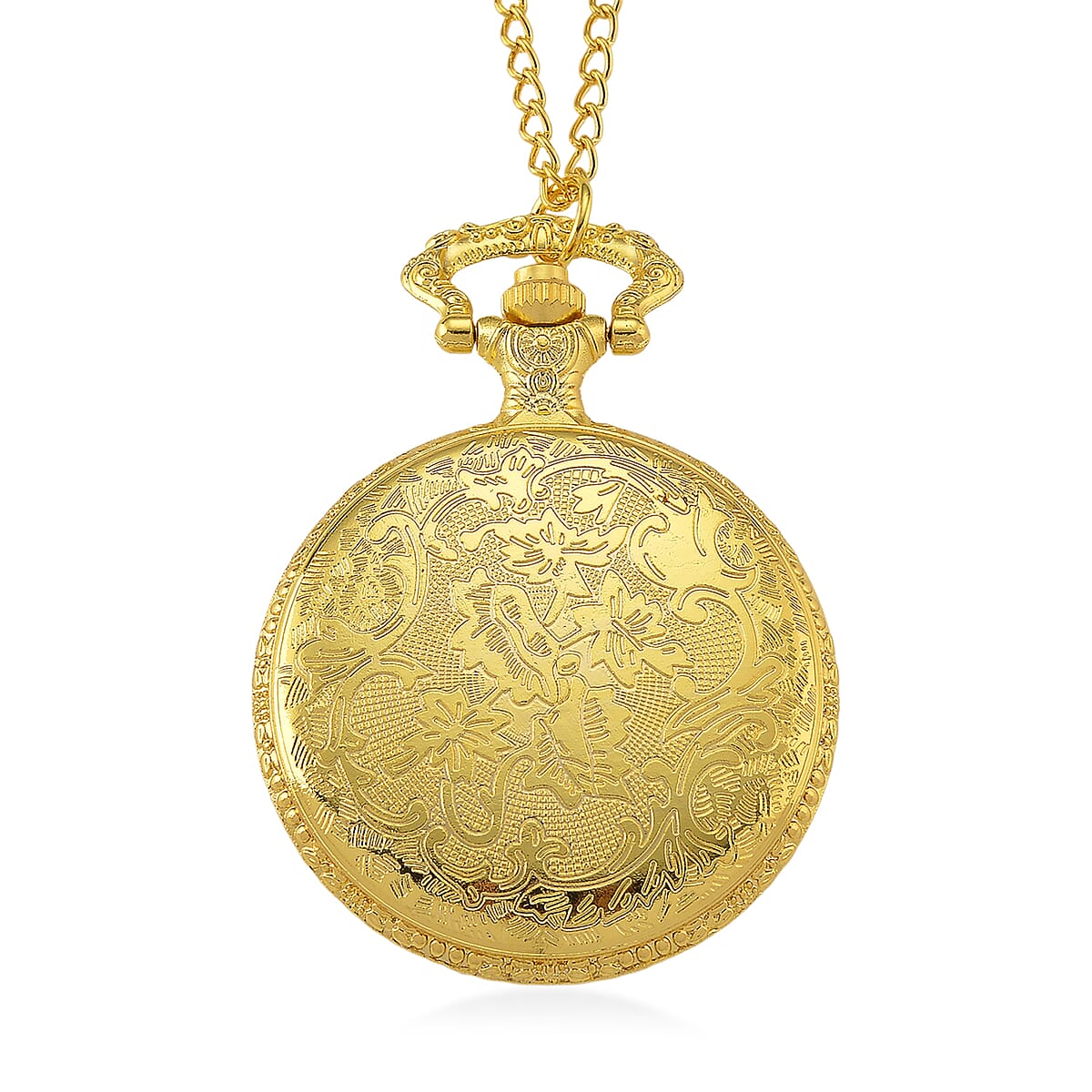 Strada Shungite Japanese Movement Peacock Pocket Watch with Chain (36 Inches) in Goldtone 2.00 ctw image number 5