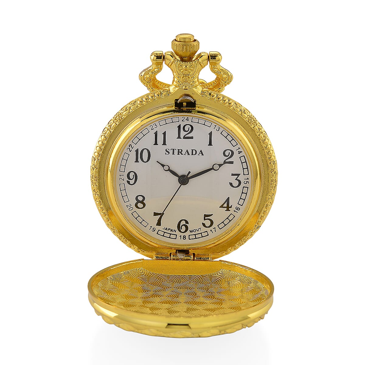 Strada Shungite Japanese Movement Peacock Pocket Watch with Chain (36 Inches) in Goldtone 2.00 ctw image number 6