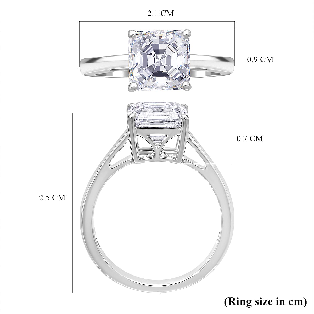 IGI Certified Asscher Cut Luxuriant Lab Grown Diamond E-F VS 3.00 ctw Solitaire Ring in 950 Platinum (Size 8.0) 5 Grams image number 5