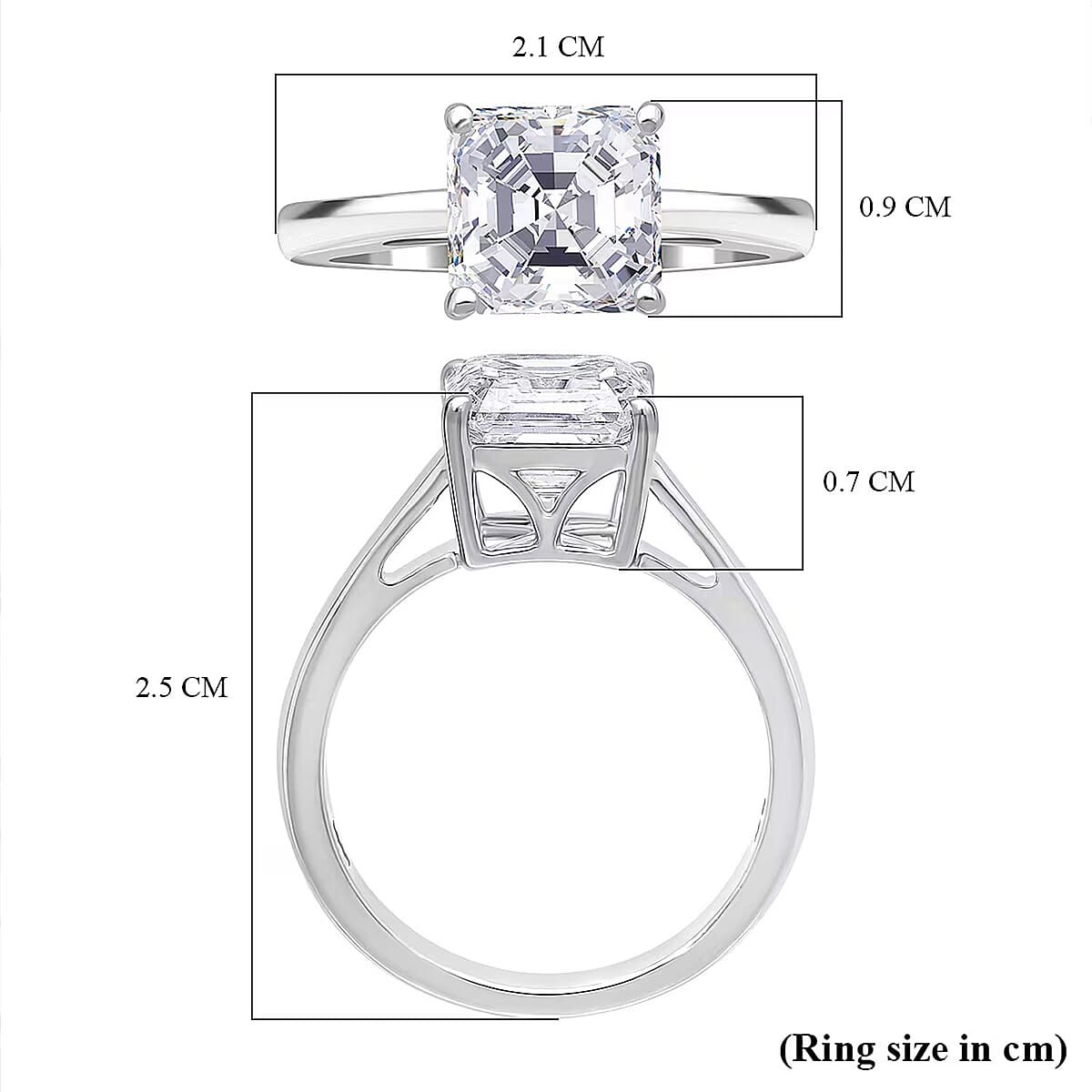 IGI Certified Asscher Cut Luxuriant Lab Grown Diamond E-F VS 3.00 ctw Solitaire Ring in 950 Platinum (Size 8.0) 5 Grams image number 7