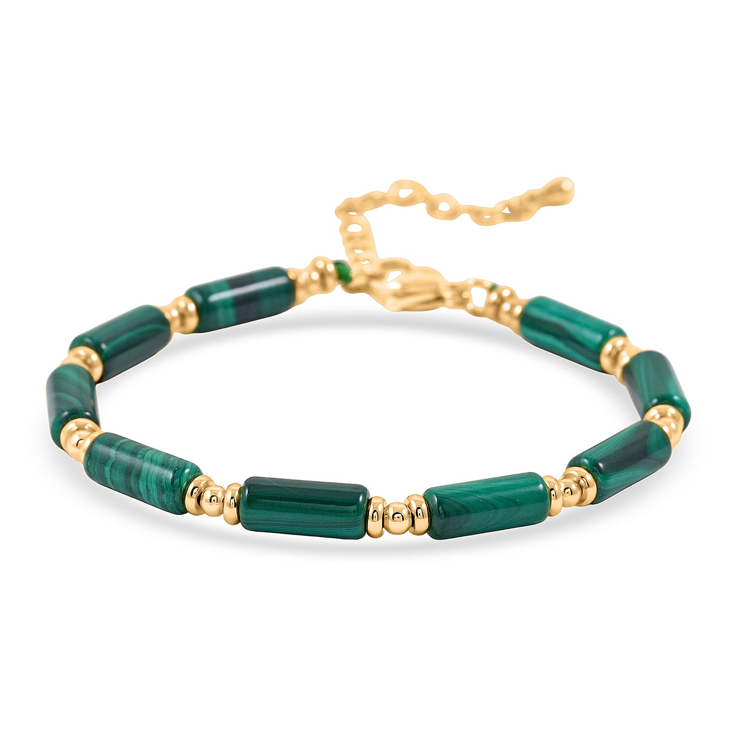 African Malachite 32.00 ctw Bracelet in Goldtone (7.00-9.00In)