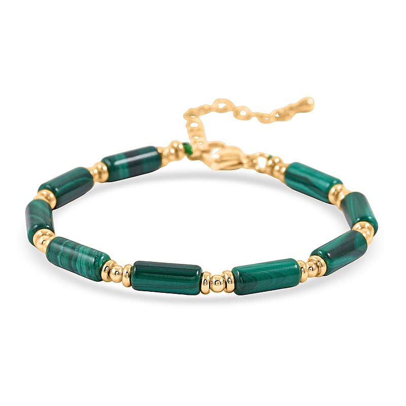 African Malachite 32.00 ctw Bracelet in Goldtone (7.00-9.00In)