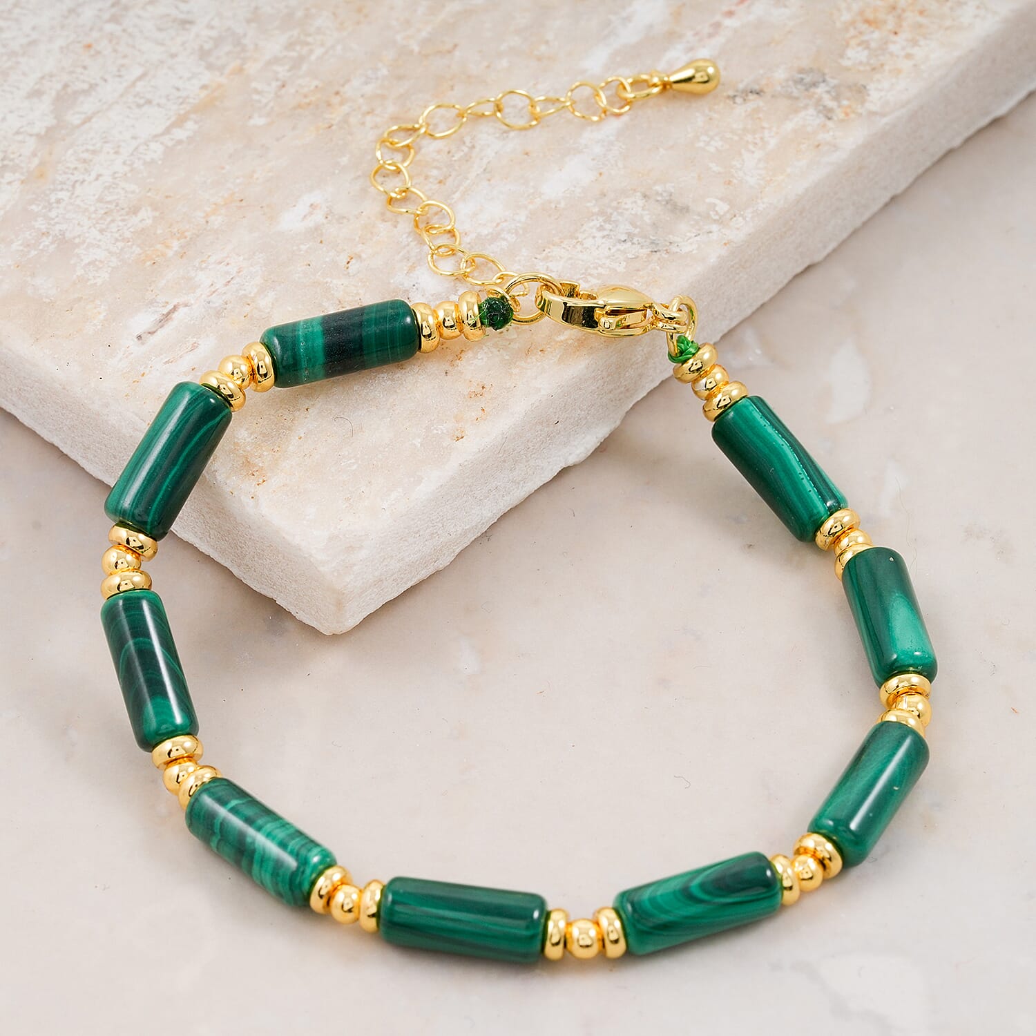 African Malachite 32.00 ctw Bracelet in Goldtone (7.00-9.00In)