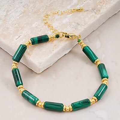 African Malachite 32.00 ctw Bracelet in Goldtone (7.00-9.00In)