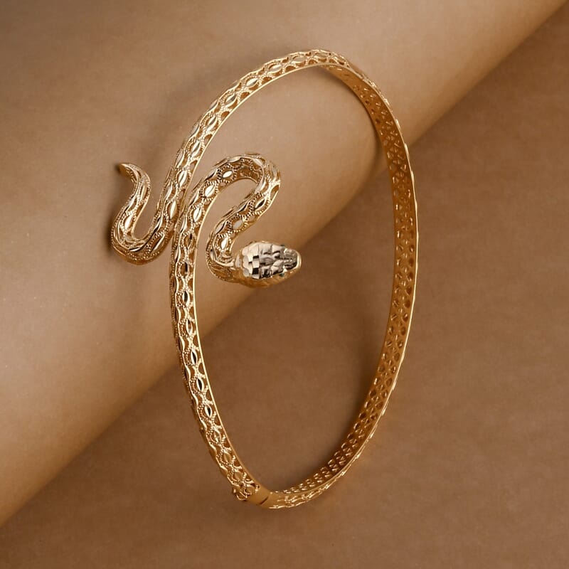 Luxoro 10K Yellow Gold Serpent Bangle Bracelet (7.25 In) 8.15 Grams