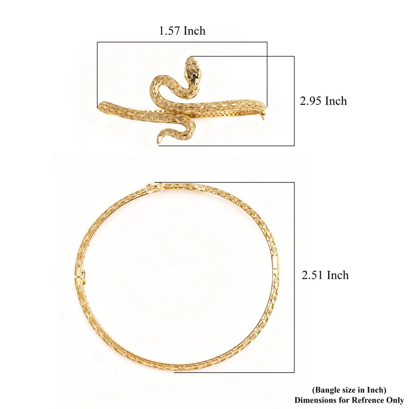 Luxoro 10K Yellow Gold Serpent Bangle Bracelet (7.25 In) 8.15 Grams