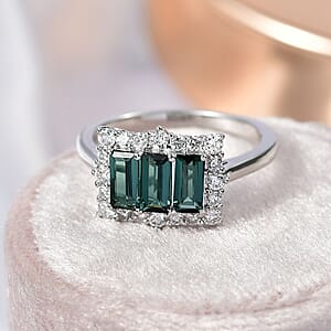Certified Pirineu Lagoon Tourmaline, Lab Grown Diamond Ring in 10K White Gold 1.50 ctw (Size 10.0)
