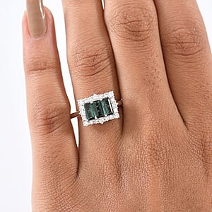 Certified Pirineu Lagoon Tourmaline, Lab Grown Diamond Ring in 10K White Gold 1.50 ctw (Size 10.0)
