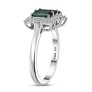 Certified Pirineu Lagoon Tourmaline, Lab Grown Diamond Ring in 10K White Gold 1.50 ctw (Size 10.0)