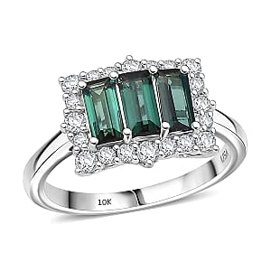 Certified & Appraised Premium Pirineu Lagoon Tourmaline and Luxuriant Lab Grown Diamond G-H SI 1.50 ctw Ring in 10K White Gold (Size 6.0) 