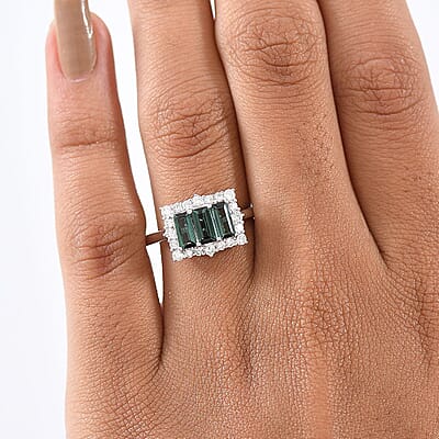 Certified & Appraised Pirineu Lagoon Tourmaline, Lab Grown Diamond Ring in 10K White Gold 1.50 ctw (Size 6.0)