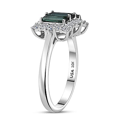 Certified & Appraised Pirineu Lagoon Tourmaline, Lab Grown Diamond Ring in 10K White Gold 1.50 ctw (Size 6.0)