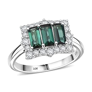 Certified & Appraised Premium Pirineu Lagoon Tourmaline and Luxuriant Lab Grown Diamond G-H SI 1.50 ctw Ring in 10K White Gold (Size 7.0) 