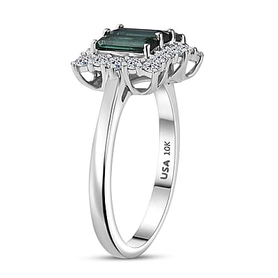 Certified & Appraised Pirineu Lagoon Tourmaline, Lab Grown Diamond Ring in 10K White Gold 1.50 ctw (Size 7.0)