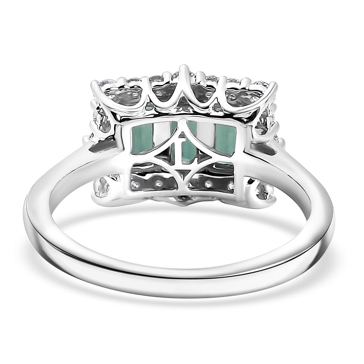 Certified & Appraised Premium Pirineu Lagoon Tourmaline and Luxuriant Lab Grown Diamond G-H SI 1.50 ctw Ring in 10K White Gold (Size 7.0)  image number 4