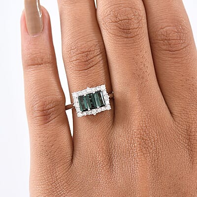 Certified & Appraised Premium Pirineu Lagoon Tourmaline and Luxuriant Lab Grown Diamond G-H SI 1.50 ctw Ring in 10K White Gold (Size 8.0)