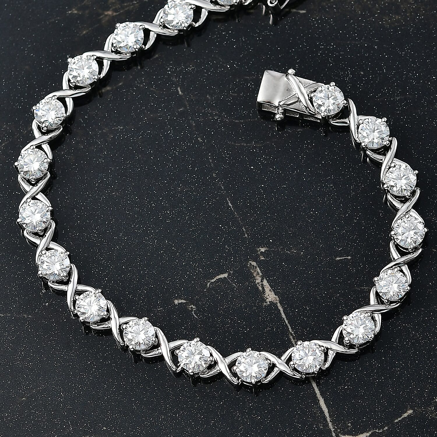 D'Joy Moissanite 8.20 ctw Bracelet in Rhodium Over Sterling Silver (7.25 In)