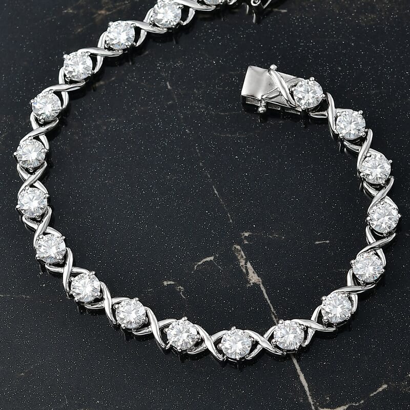 D'Joy Moissanite 8.20 ctw Bracelet in Rhodium Over Sterling Silver (7.25 In)