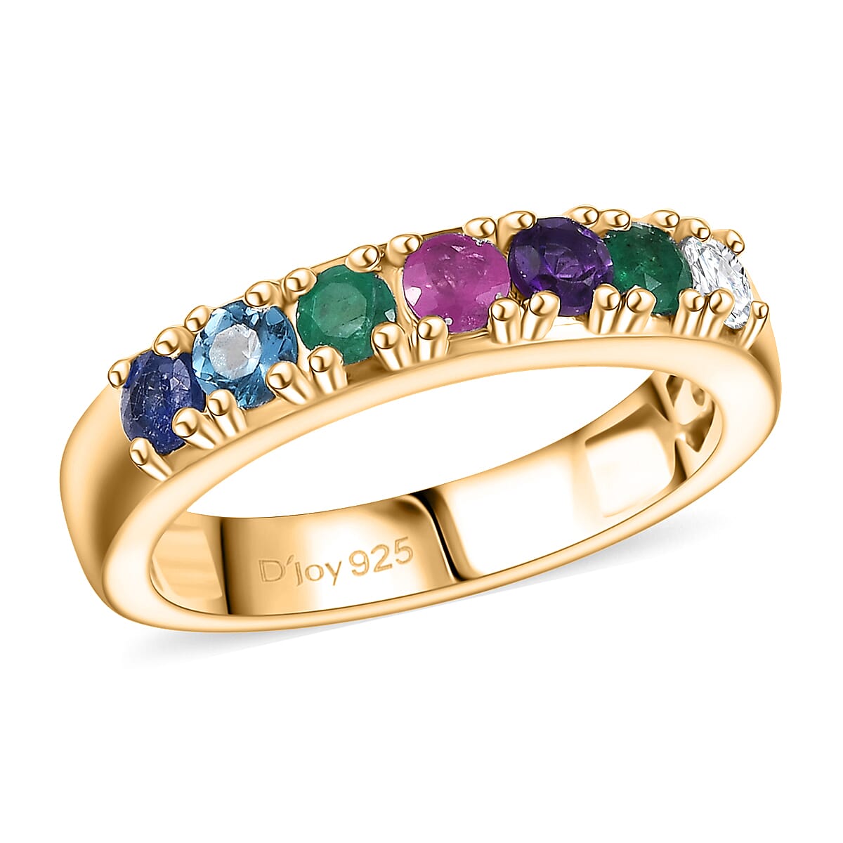 Multi Gemstones and Luxuriant Lab Grown Diamond I1 0.90 ctw Ring in 18K Vermeil Yellow Gold Over Sterling Silver (Size 5.0) image number 0