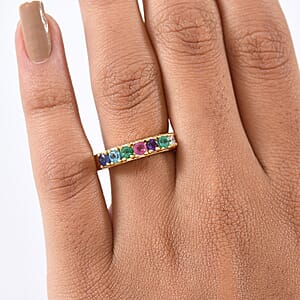 Multi Gemstones and Luxuriant Lab Grown Diamond I1 0.90 ctw Ring in 18K Vermeil Yellow Gold Over Sterling Silver (Size 5.0)