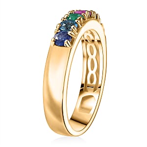 Multi Gemstones and Luxuriant Lab Grown Diamond I1 0.90 ctw Ring in 18K Vermeil Yellow Gold Over Sterling Silver (Size 5.0)