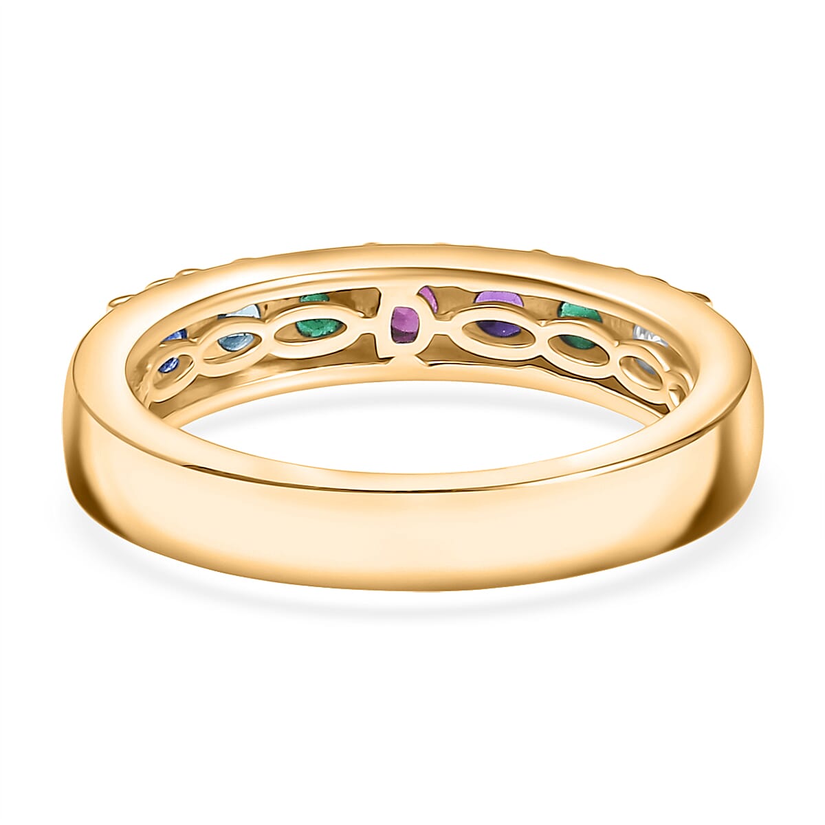 Multi Gemstones and Luxuriant Lab Grown Diamond I1 0.90 ctw Ring in 18K Vermeil Yellow Gold Over Sterling Silver (Size 5.0)