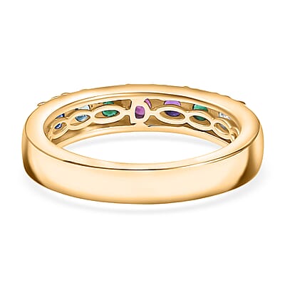 D'Joy Multi Gemstones and Lab Grown Diamond I1 0.90 ctw Ring in 18K Vermeil Yellow Gold Over Sterling Silver (Size 9.0)