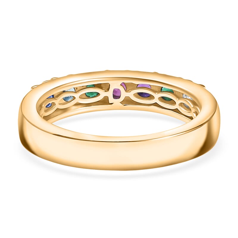 D'Joy Multi Gemstones and Lab Grown Diamond I1 0.90 ctw Ring in 18K Vermeil Yellow Gold Over Sterling Silver (Size 9.0)