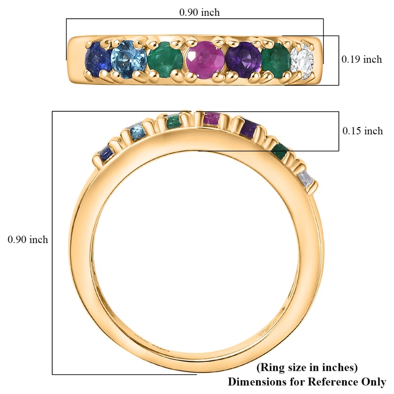 D'Joy Multi Gemstones and Lab Grown Diamond I1 0.90 ctw Ring in 18K Vermeil Yellow Gold Over Sterling Silver (Size 9.0)