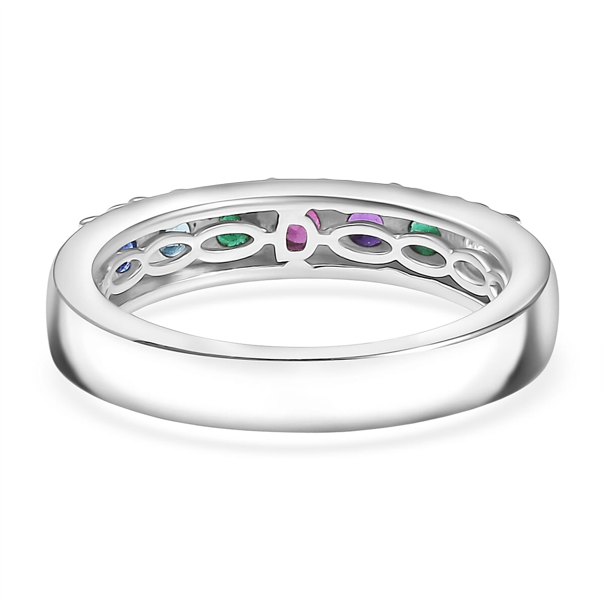D'Joy Multi Gemstones and Lab Grown Diamond I1 0.90 ctw Ring in Rhodium Over Sterling Silver (Size 8.0)