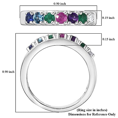 D'Joy Multi Gemstones and Lab Grown Diamond I1 0.90 ctw Ring in Rhodium Over Sterling Silver (Size 8.0)